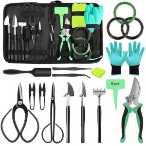 Vtizikl Ensemble de bonsa&iuml; 24 pi&egrave;ces, kit d'outils de jardin, ensemble de jardinage pour bonsa&iuml; pour jardinier d&eacute;butant, machette, sac de rangement,