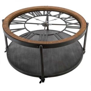 Table d'appoint basse avec horloge, style Rétro, en Bois et Métal, Noir
