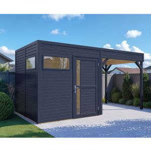 Abri de jardin bois Bertilo Cubus 2 Lounge 19mm avec toit en appentis et plancher 4,75m&sup2; anthracite