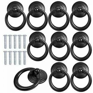 10 Pcs Noir Poign&eacute;e d'Armoire Metal Bouton de Porte Tiroir Bague Poign&eacute;e de Traction Classique Poignee de Meuble Rond Bouton de Meuble Poign&eacute;es de