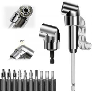 Adaptateur de tournevis coudé à 105°, embout de vissage pour outil d'angle 2025 avec embout de tournevis multifonction, tige hexagonale de 6,35 mm,