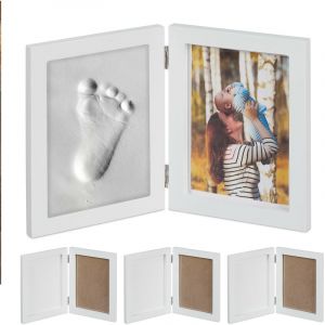 Cadre photos bébé avec empreintes plâtre, lot de 4, jeu pour main ou pied, diy empreinte bébé avec cadre, blanc