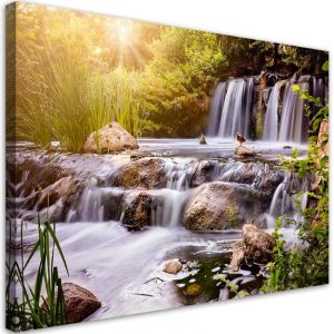 Image sur toile, Cascade au coucher du soleil nature - 100x70
