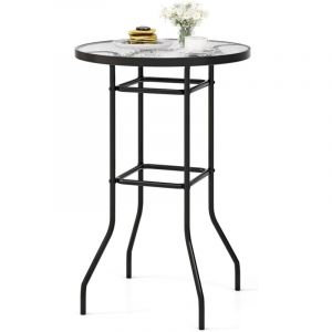 Goplus - Table Jardin Ronde Ø68x97CMCharge 50 kg-Table d'Appoint Haute en Métal et Verre Trempée pour Salon de Bistrot