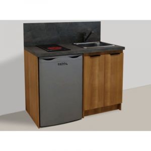 Inoval - kitchenette merisier 120cm + plaque de cuisson + refrigerateur + evier + mitigeur