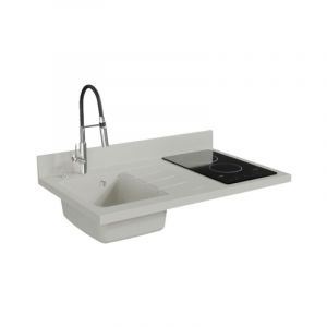 Cuisibane - Plan de travail monobloc PlaniQuartz avec évier - 100 cm - Snova - évier à gauche - Plaque de cuisson Non inclus