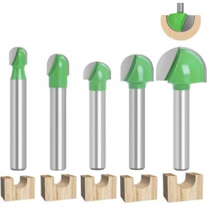 5pcs fraise defonceuse 6mm, fraise a fond rond bois, fraises pour défonceuses, fraise a bois, coffret fraise defonceuse 6mm / 8mm /10mm / 12mm / 18mm