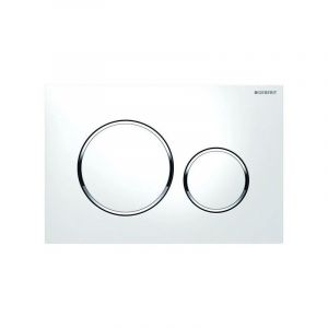 Plaque de commande biquotidienne blanche avec anneaux design en chrome poli - Geberit Sigma20