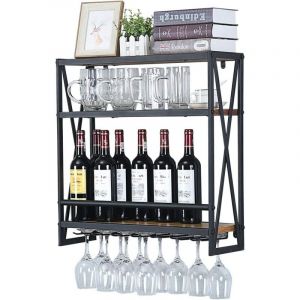 Gistuch - Etagère à Bouteille Mural avec Casier en Verreen Bois Métal range bouteille vin en 3 Etages pour 12 Bouteilles de vin Rack Gain de Place