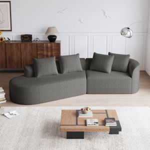 Canap&eacute; 4 places, canap&eacute; courb&eacute; avec 4 coussins d&eacute;coratifs, coin extra-large, canap&eacute; modulable adapt&eacute; aux salons et chambres &agrave; coucher, chenille, Gris