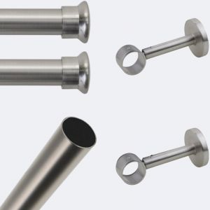 Boulet - Kit de tringle &agrave; rideaux Nickel Mat 200cm Diam.28mm Embout Chapeau - Fixation Mur
