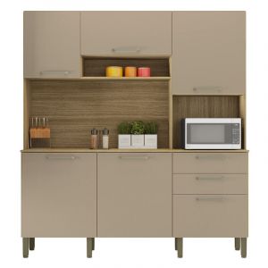 Buffet de Cuisine 6 Portes 2 Tiroirs Chêne et Taupe l 180.2 h 198 p 38.8 cm