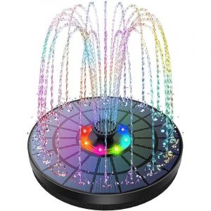 Fontaine solaire LED pour usage ext&eacute;rieur, pompe de bassin flottante 3W avec batterie, lumi&egrave;res LED color&eacute;es et 7 buses pour jardin ext&eacute;rieur.