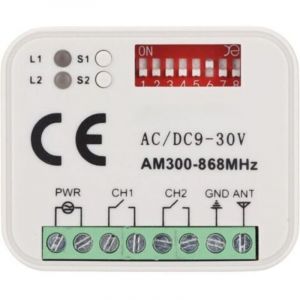 R&eacute;cepteur Universel Compatible avec la t&eacute;l&eacute;commande Doorhan 433,92 MHz R&eacute;cepteur sans Fil 2 canaux 433-868 MHz Code Roulant/Fixe R&eacute;cepteur 12-24