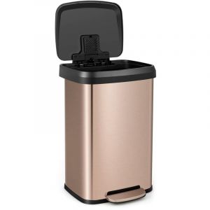 Costway - Poubelle Cuisine 50 Litres en Acier Inox, Poubelle Rectangulaire Pédale Amortisseur, Casier Désodorisant, Couvercle Fermeture Douce,