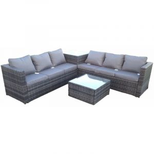 Fimous - Ensemble de meubles de jardin en rotin gris mixte foncé Canapé d'angle 2 tables