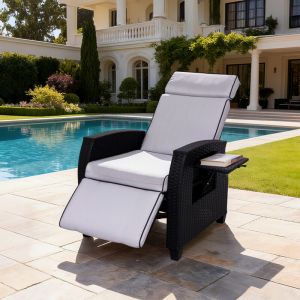 BELONID Fauteuil de Jardin, Transcanable &agrave; Dossier Adjustable en Rotin Tress&eacute; avec Table Pliante
