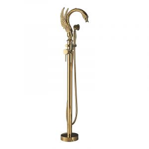 Suguword - Robinets de bain Baignoire Ilot Autoportante Mitigeur Baignoire Robinet Îlot Bain Mélangeur sur Pied avec Douchette Or