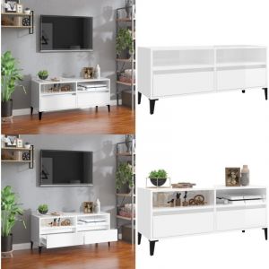 Meuble tv blanc brillant 100x34,5x44,5 cm bois d'ingénierie - Meubles Tv - Meuble Tv - Support Tv - Unité Tv - Meuble Design - Home & Living