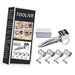 Moulin Râpe à Fromage Rotative, Moulin à Râpe Fromage à Main Professionnel en Acier Inoxydable avec 4 Différents Lames du Tambour pour Fromages au