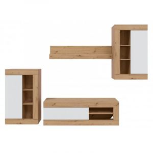 Abitare - Mur tv 284 cm chêne nordique et blanc mat – Nicosie