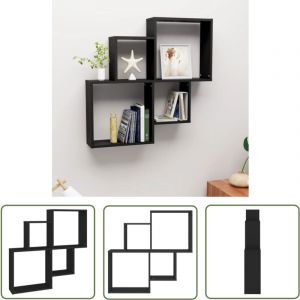 The Living Store Étagère murale cube Noir 80x15x78,5 cm Bois d’ingénierie - Étagère Murale - Étagère Cubique - Étagère Décorative - Meuble Mural