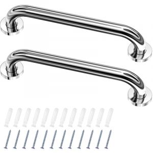 Ahlsen - Lot de 2 Barre D'Appui wc, Acier Inox Maintien Poignée Douche, 30cm Barre d'Appui Salle de Bain Coudée, Barres Douche, Baignoire Main