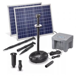 Kit pompe solaire bassin jet d'eau Pro Batt Led 2600L-100W avec batterie et anneau led
