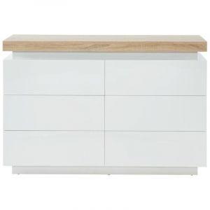 Commode halo ii - 6 tiroirs - mdf laqué - Avec LEDs - Coloris : Blanc et Chêne