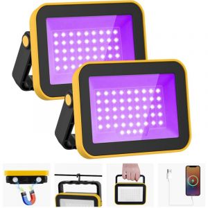 Projecteur LED Rechargeable UV, T-SUNUS 2er Projecteur Lumiere Noire UV IP66 Etanche Rechargeable Lumière Noire LED Magnétique pour Soiree Fluo Bar