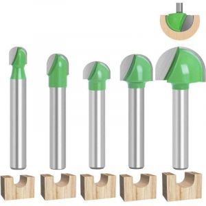 5pcs fraise defonceuse 6mm, fraise a fond rond bois, fraises pour d&eacute;fonceuses, fraise a bois, coffret fraise defonceuse 6mm / 8mm /10mm / 12mm / 18mm