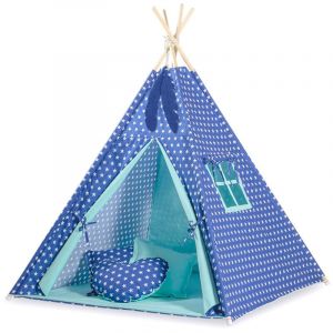 Tente tipi pour enfant + suspensions plumes - Étoiles bleu marine