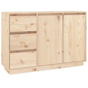 Petit buffet 2 portes 3 tiroirs en bois massif de pin Romane &ndash; Style classique et fonctionnel-Naturel