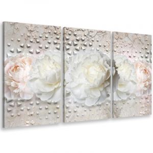 Hxadeco - Tableau triptyque fleurs roses et design clout&eacute; - 90x60 cm