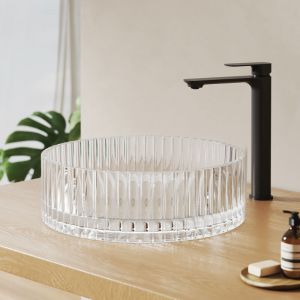 EMKE Lavabo &agrave; poser en verre cristal, Vasque pour salle de bains Rond sans trou de robinetterie, 400x400x120 mm Transparent