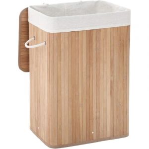 Corbeille à Linge, Panier à Linge en Bambou Pliable, Rectangulaire, avec Sac Amovible Lavable, 3 Poignées, 40 x 30 x 61 cm, Couleur Boisée LCB10Y