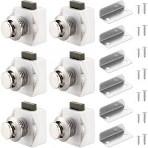 Lot de 6 loquets &agrave; bouton poussoir, loquets de tirage pour tiroirs d'armoire, loquets de porte sans cl&eacute; pour caravane, camping-car, van de camping,
