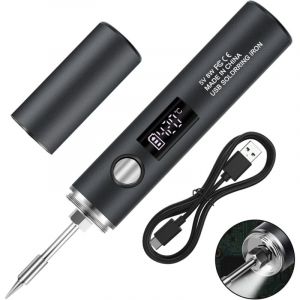 Kit de fer à souder à piles, fer à souder rechargeable USB avec écran LCD et mode d'éclairage, 5 températures réglables 260℃-450℃, fer à souder