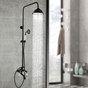 Système de douche rétro avec pommeau de douche à effet pluie, douchette et robinetterie, kit de colonne de douche pour maisons, hôtels, salons de