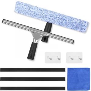 Raclette &agrave; Vitre Professionnel 8 Pi&egrave;ces, Kit de Nettoyage de Vitres en Acier Inoxydable avec Raclette Silicone & Brosse Microfibre, Lave Vitre avec