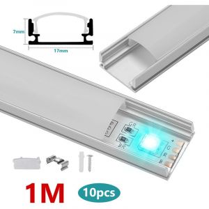 SWANEW Profilé LED en aluminium. profilé LED en forme de U 10 x 1 m. profilé LED en aluminium