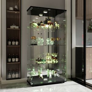 Vitrine en Verre Miroir,Vitrine Led 4 Etageres Armoire Meuble Vitrine Salon Vitrine Collection avec 2 Porte Transparent Vitrine Figurine Armoire