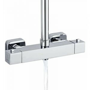 Mitigeur de douche monobloc, mitigeur thermostatique de douche &agrave; 2 sorties, sortie sup&eacute;rieure 3/4 (26,4mm) et sortie inf&eacute;rieure 1/2 (21mm), carr&eacute;,