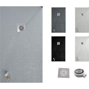 Varobath - Receveur de douche one 70x120 - Mat&eacute;riau en r&eacute;sine avec charge min&eacute;rale et texture ardoise C3 antid&eacute;rapante - Comprend une vanne de