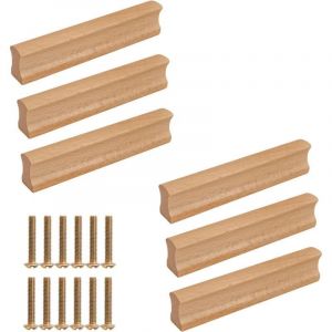 6 Pi&egrave;ces Bouton de Porte Cuisine Meuble Tiroir 96mm, Poign&eacute;e de Meuble Placards en Bois, Bouton Armoire Bois Naturel de H&ecirc;tre pou