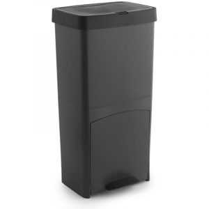 Poubelle de tri s&eacute;lectif &agrave; p&eacute;dale, poubelle de recyclage &ndash; 3 compartiments coloris noir, 70 L - Longueur 39 x Profondeur 30 x Hauteur 76 cm