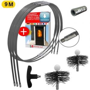 kit de ramonage po&ecirc;le pellet 9m&egrave;tres- h&eacute;risson 80 et 100 mm EASYFLEX- 16 cannes flexible -SHAFFER PRO