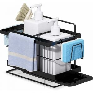 Organisateur Evier Cuisine, Rangement Mural pour Eponge, Brosse, Liquide Vaisselle, Porte Eponge Mural en Acier Inoxydable Noir-20X16X14 cm,AAFGVC