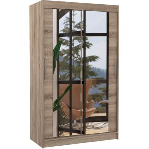 Les Tendances - Petite armoire moderne de chambre &agrave; coucher bois truffe avec 2 portes coulissantes miroir Ibizo 120cm