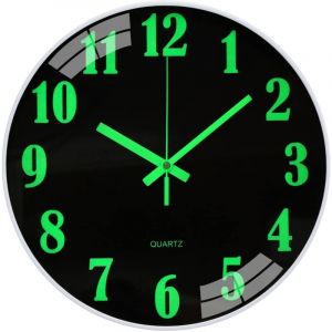 Horloge Murale Lumineuse Silencieuse 30cm Pendule Murale Fluorescente Veilleuse Nuit Grande Horloge D&eacute;corative pour Chambre Cuisine Salon Bureau